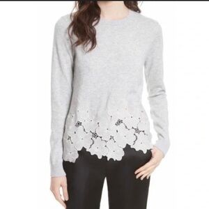 Ted Baker London Jayya Grey Merino Wool & Cashmere Mix Floral Sweater Size 12